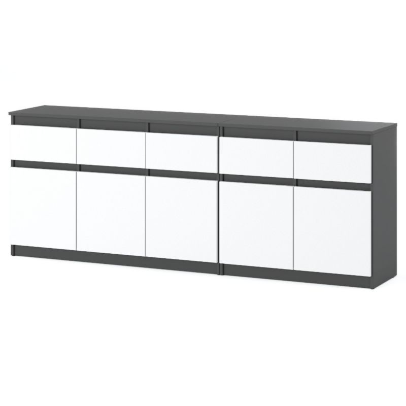 Komoda Hurtownia-Mebli Szuflady 5 Best Oleksa 200cm Szary Mat Biały Mat 200x35x75 cm 1szt.