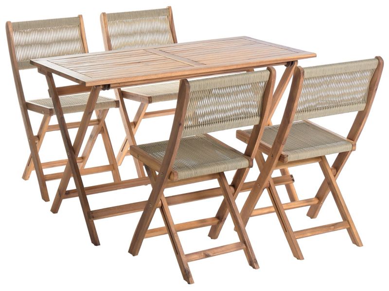 dla 4 osób Stół ogrodowy z krzesłami Prossedi Drewno akacjowe Beżowy 1 kpl