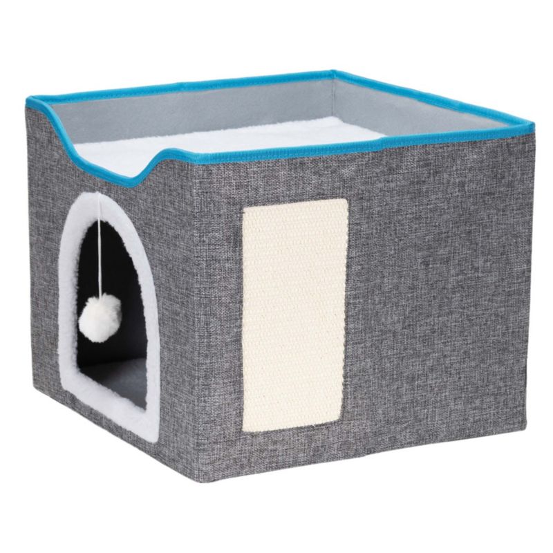 Koci domek z drapakiem i zabawką Springos legowisko dla kota, posłanie, szare 1 szt.