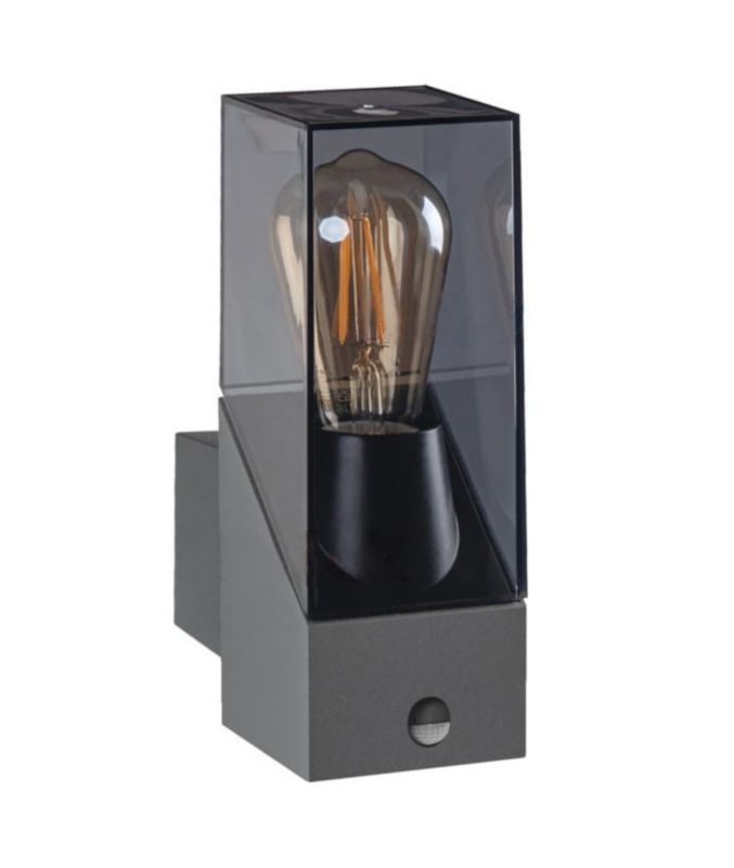 Kinkiet zewnętrzny z czujnikiem Kanlux Laven grafitowo-transparentny 1 x E27 x 10W IP44 wym: 27,6 x 8 x 14,8 cm - 1 szt.