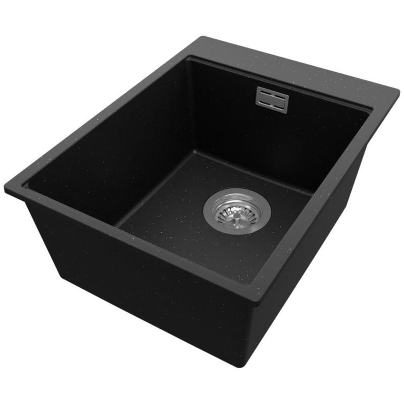 Zlewozmywak Oslo PRIMAGRAN Nablatowy 38x50cm do szafki od 40cm z Syfonem Czarny Metalik 1 szt.