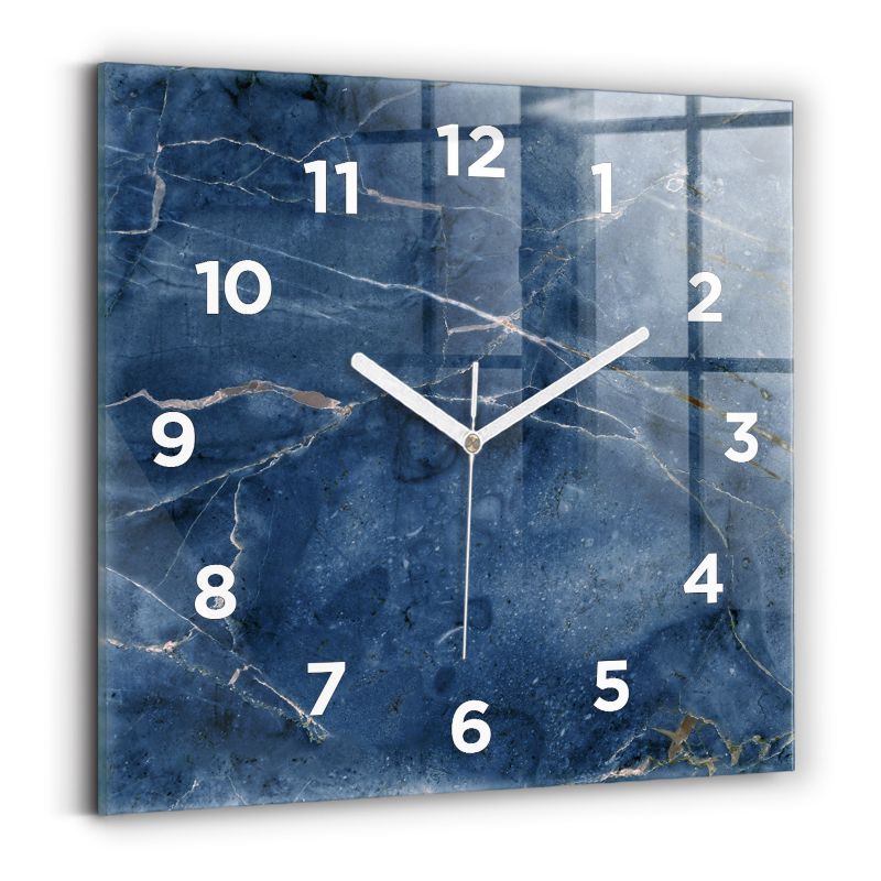 Zegar z białymi wskazówkami Wallfluent 30x30 cm Tekstura niebieski marmur Szklany 1 szt.