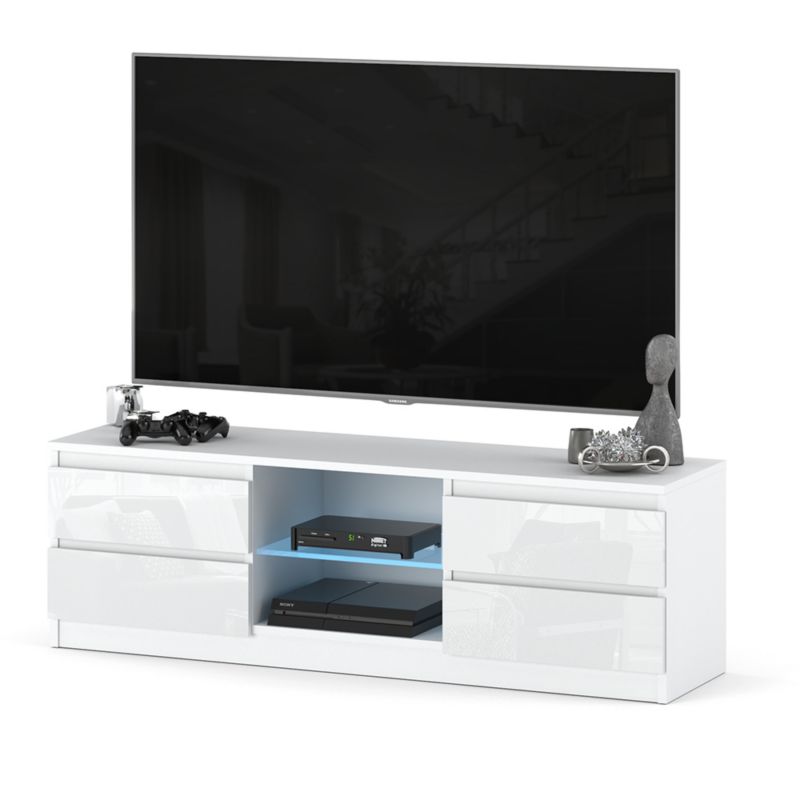 Komoda RTV Hurtownia-Mebli Szuflady 4 RTV Quattro 138 138cm Biały Mat Biały Połysk 138x35x45 cm 1szt.