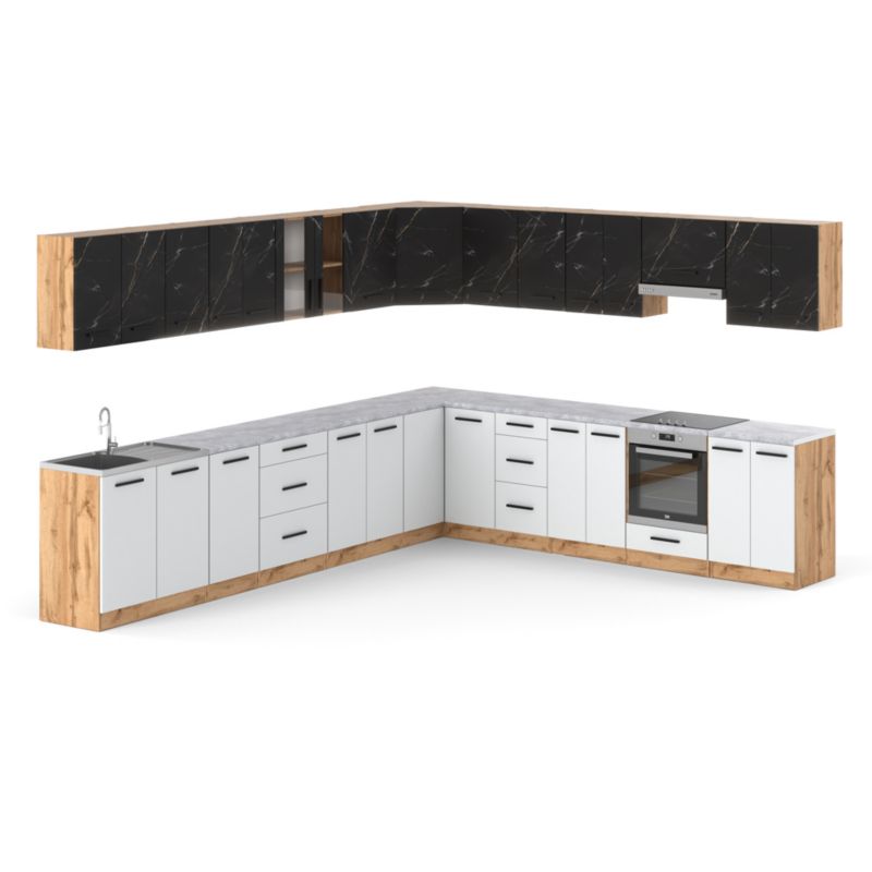 Zestaw Kuchenny Hurtownia-Mebli Z Blatem Kuchnia narożna Rossa 680cm Dąb Wotan San Sebastian/Biały Mat 680x47x145 cm 1szt.