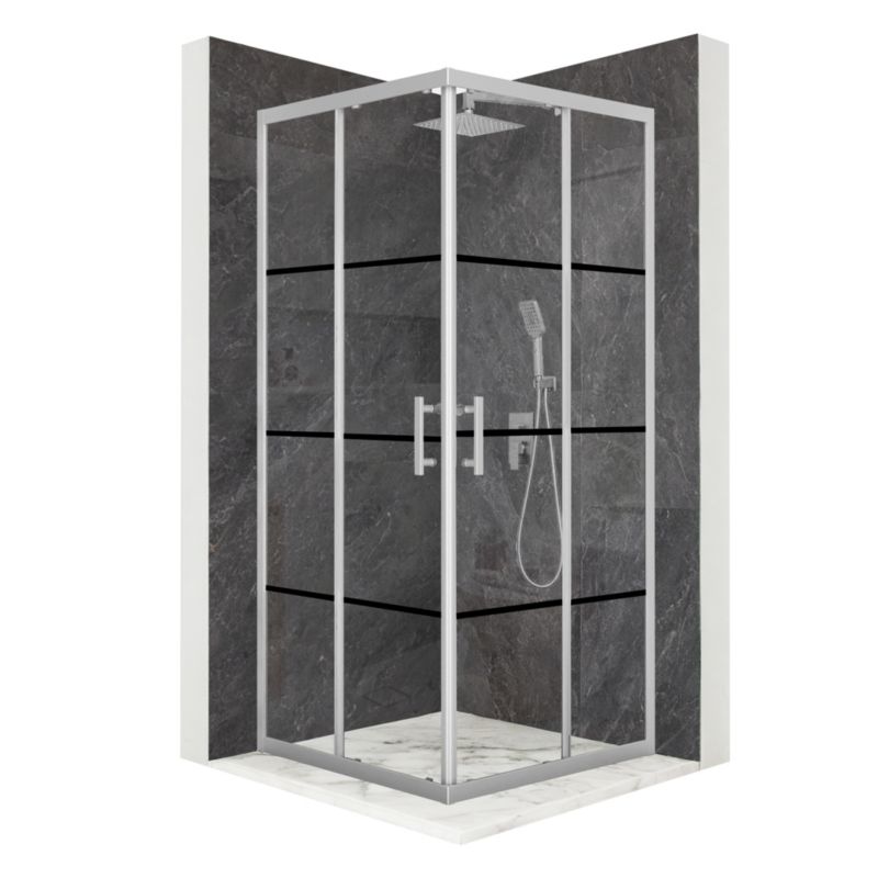 Kabina prysznicowa kwadratowa TECHGLOBE przesuwna srebrna 80x80 szkło 6mm + powłoka 1 szt.