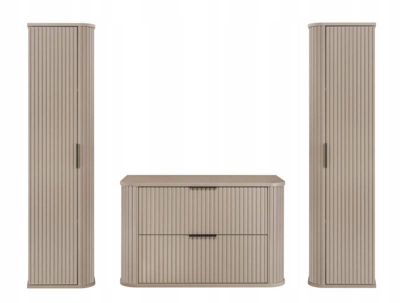 Szafka pod umywalkę i dwa słupki Furnidea 80 cm + 2 x 139 cm kaszmir ryflowany Glamour zestaw