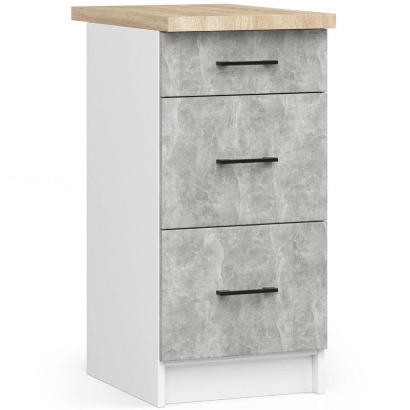 Szafka kuchenna Akord S40 z blatem system Oliwia Biała 40 cm 3 szuflady kolor Beton mat 40x46x85 cm 1 szt.