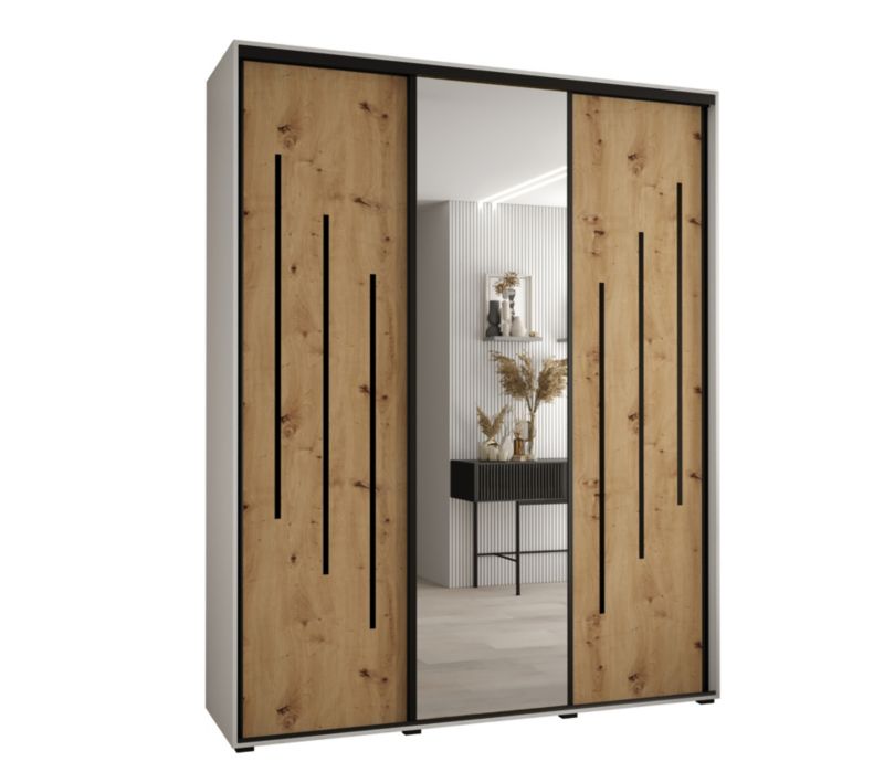 Szafa przesuwna Abiks DAVOS 9 wysoka szer.200cm gł.60cm biały/artisan/czarny 1szt.