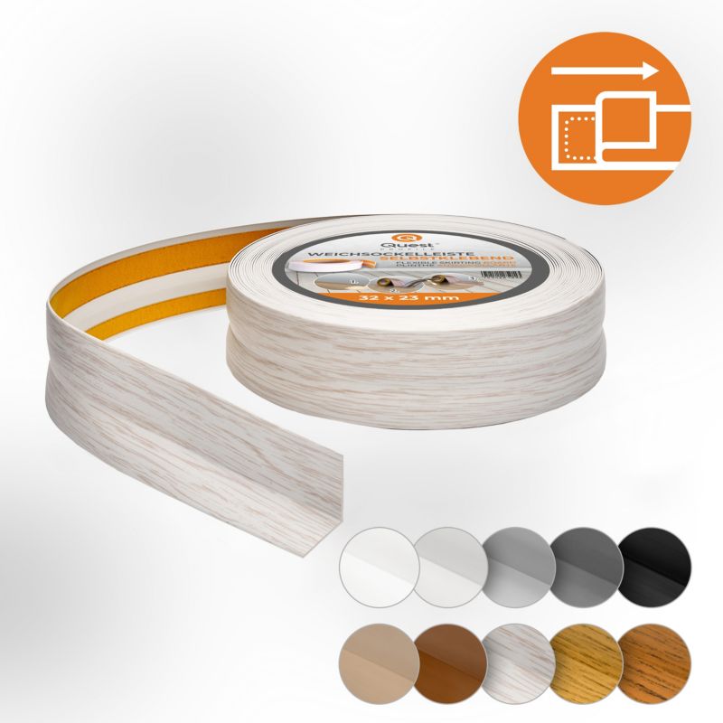 Listwa przypodłogowa PCV 32x23mm, QUEST, samoprzylepna elastyczna, miękka listwa podłogowa, cokołowa, brzoza, 10m