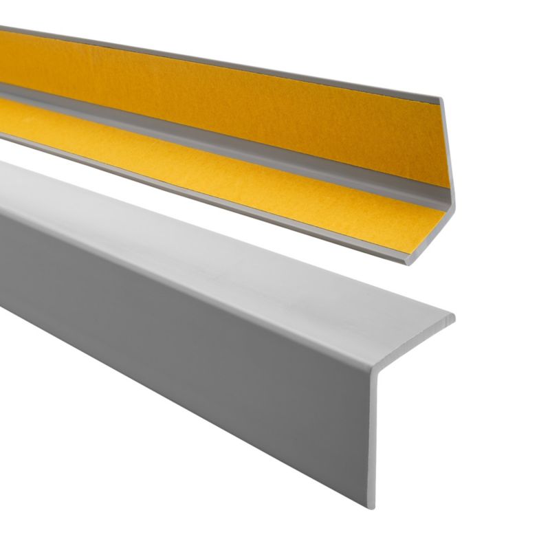 Kątownik miękki PCV 27x27mm, QUEST samoprzylepny, ochronny profil L kątowy, narożnik odbojnikowy z klejem, KM, szary, 1.65m