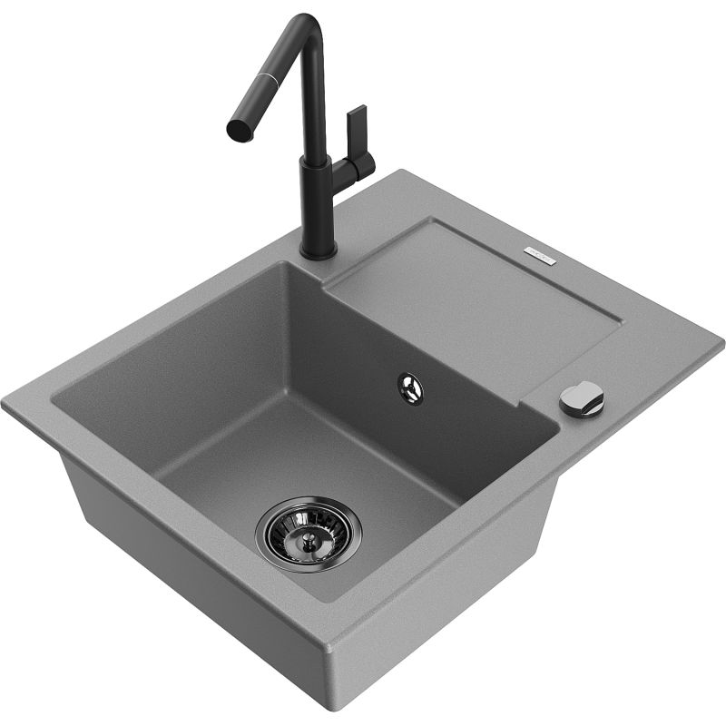 Zlewozmywak granitowy 1-komorowy Mexen Enzo z ociekaczem i baterią kuchenną Rita beżowy - 6506-69-670300-69 1 szt.