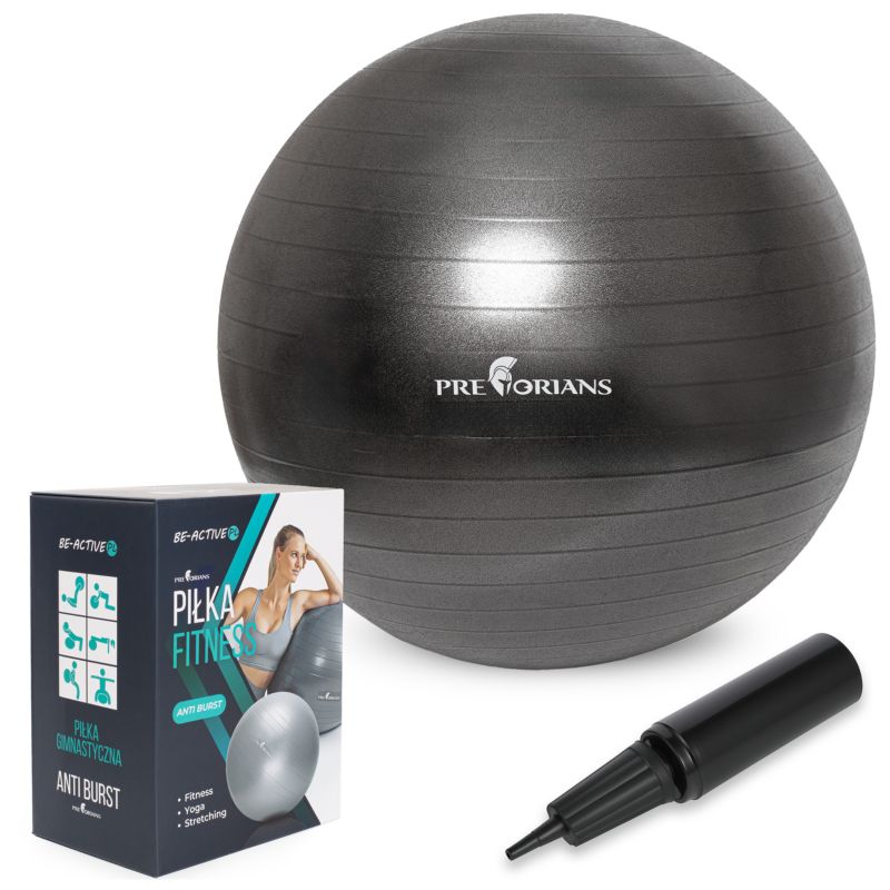 Piłka gimnastyczna z pompką Pretorians piłka do ćwiczeń fitness o średnicy 65 cm czarna 1 szt.