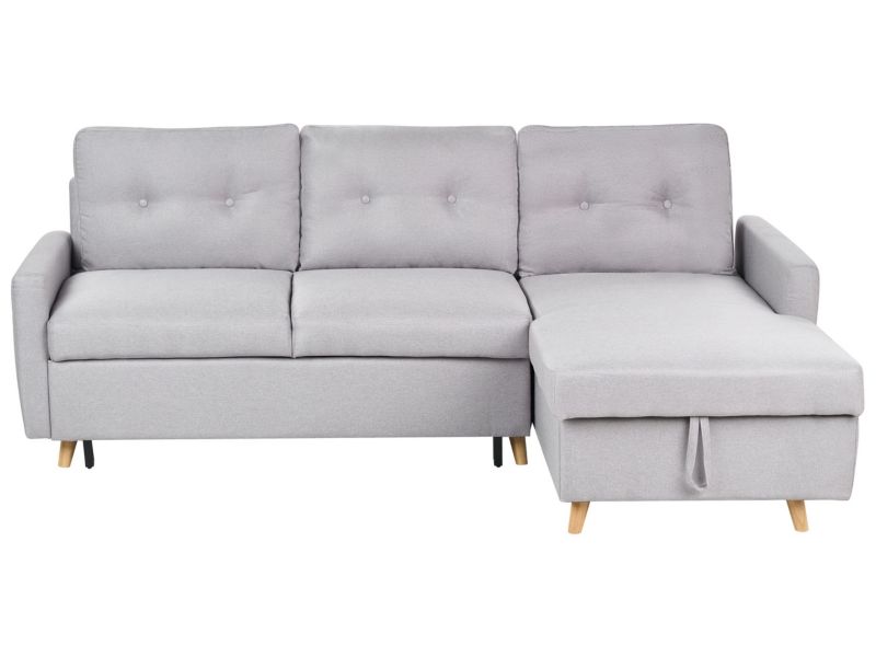 Narożnik rozkładany Flakk Jasnoszary ze schowkiem dla 4 osób Lewostronny 1 szt.