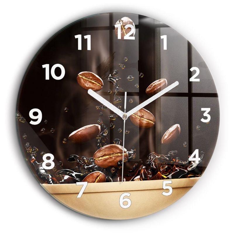 Zegar z białymi wskazówkami Wallfluent fi60 cm Gorąca kawa Szklany 1 szt.