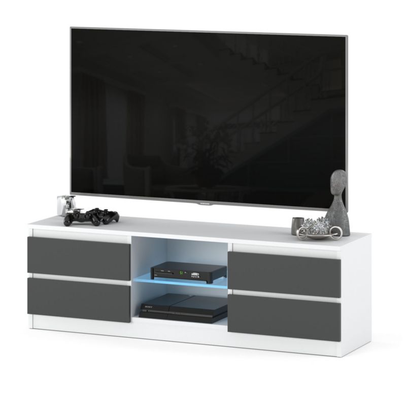 Komoda RTV Hurtownia-Mebli Szuflady 4 RTV Quattro 138 138cm Biały Mat Szary Mat 138x35x45 cm 1szt.