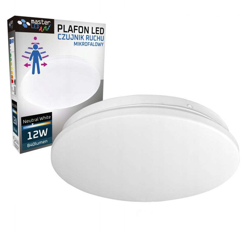 Plafon LED MasterLED ERIK 12W Biały neutralny 4000K z czujnikiem ruchu IP44 1 szt.