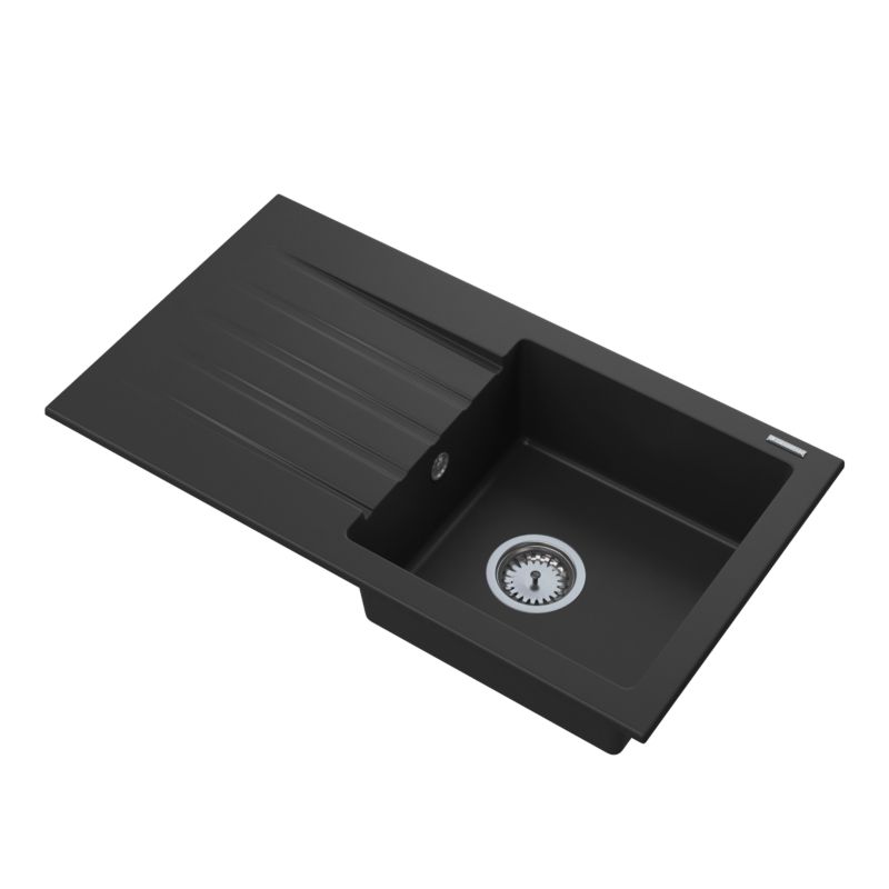 Zlewozmywak Granitowy Jednokomorowy Z Ociekaczem Granitan Melgar Czarny Zestaw Zlew Syfon Chrom Impregant 1 kpl.