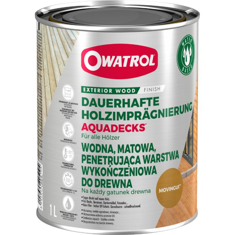 Saturator do wszystkich gatunków drewna Owatrol Aquadecks Movingui 1L 1 szt.