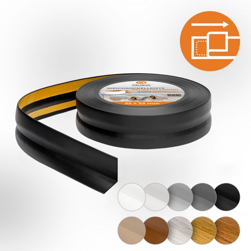Listwa przypodłogowa PCV 32x23mm, QUEST, samoprzylepna elastyczna, miękka listwa podłogowa, cokołowa, czarny, 15m