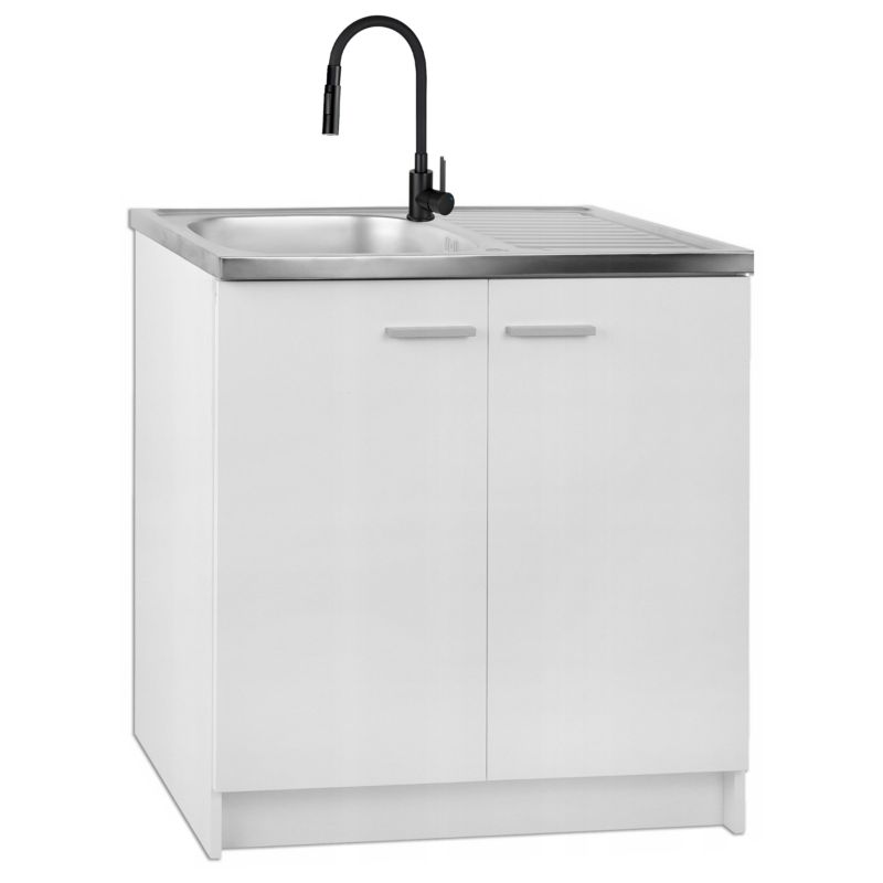 Szafka Kuchenna Stamar Biała Zlew 800x500 mm Bateria Deante Czarna Elastyczna 2w1 Syfon 1 szt
