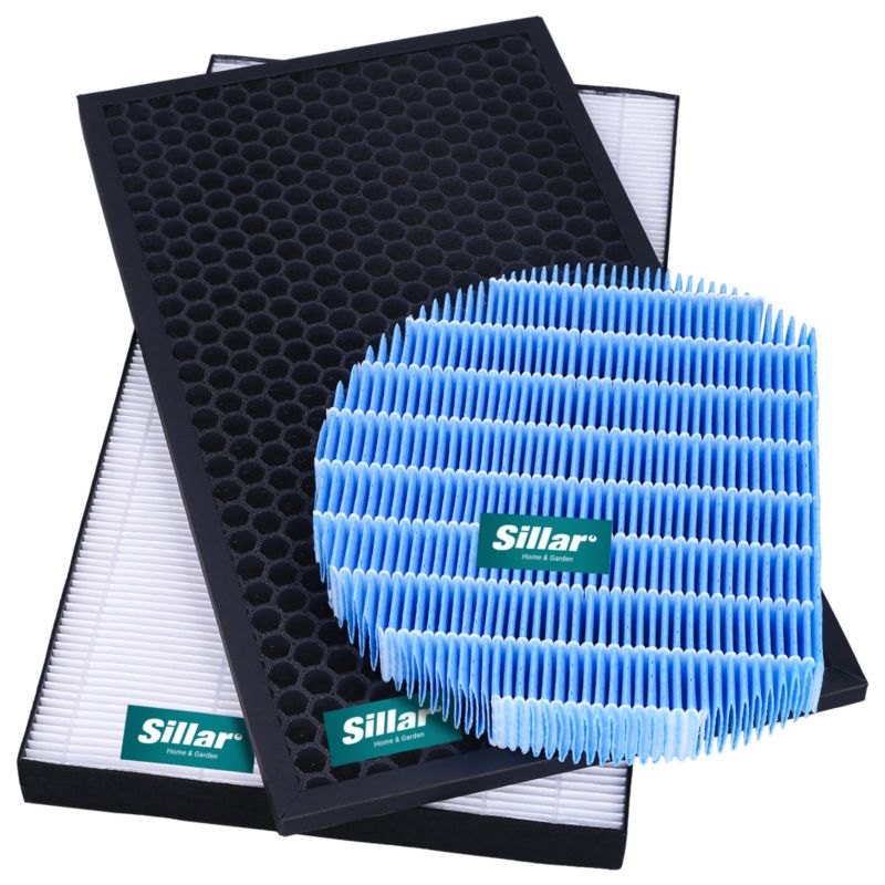 Filtry do oczyszcza powietrza, Sillar, HEPA, węglowy, wody, zamiennik do Sharp KC-D40EUW, KC-D40EUB, KC-D40EUH, KC-D50EUW, 3szt