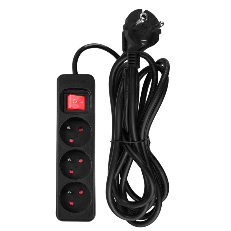 Przedłużacz listwowy NEO TOOLS 3m, 3x1.5mm2, 3G, czarny, ON/OFF 1 szt