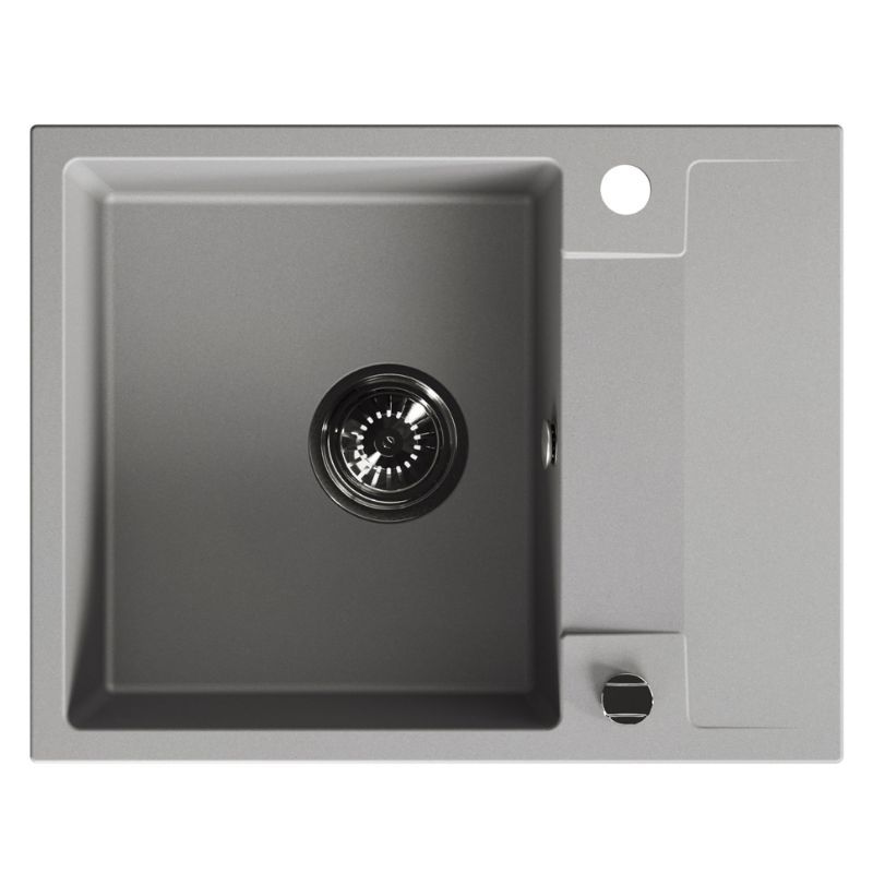 Zlewozmywak granitowy, Kuchinox, Szary, Rab, Jednokomorowy, 44x56cm, z ociekaczem, z syfonem, 1 szt.
