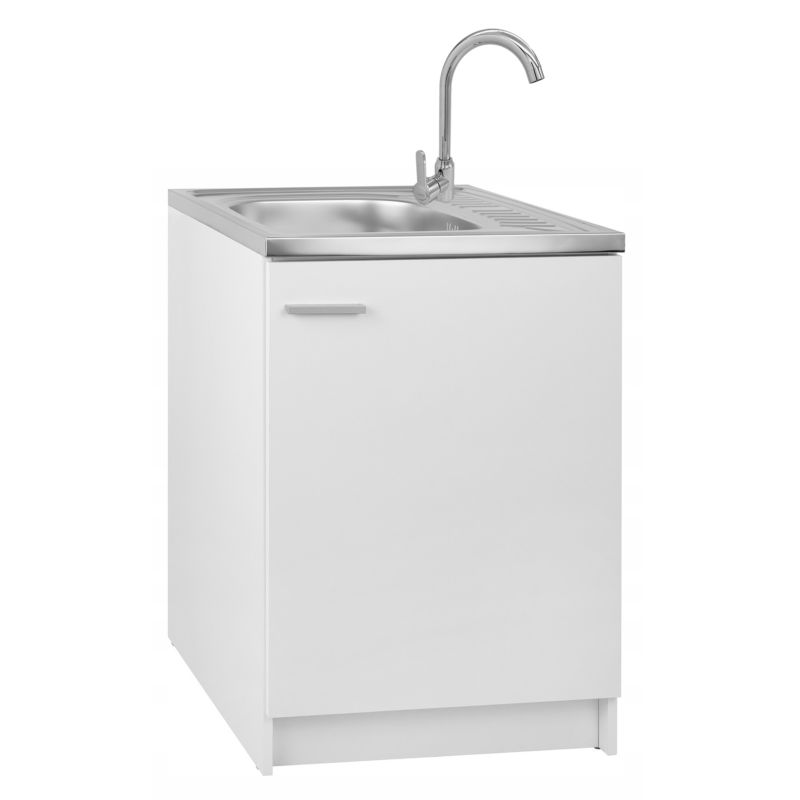 Szafka Kuchenna Stamar Biała 600 x 500 mm Zlew Deante Bateria Chrom Wysoka Syfon do Zmywarki 1 szt