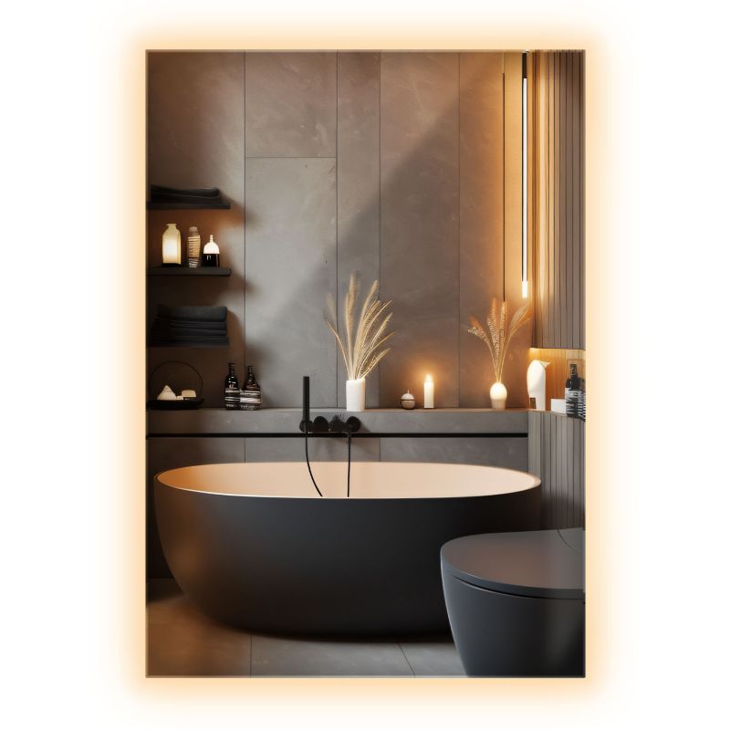 Lustro Duże Dekoracyjne Wallfluent 100 cm x 70 cm Prostokątne Ciepłe Światło LED 1 szt.