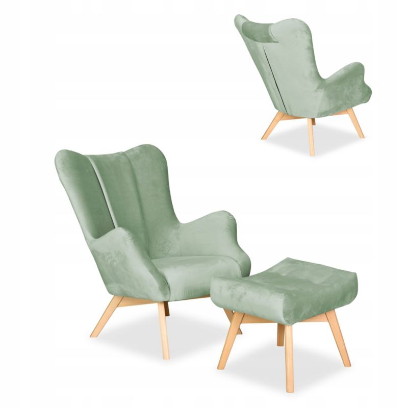 Fotel uszak do salonu z podnóżkiem Family Meble Vika miętowy 1szt