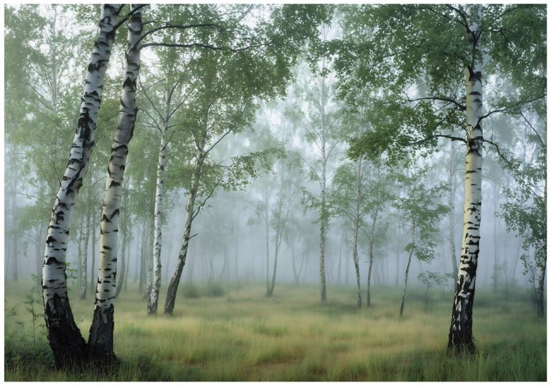 Fototapeta Las Brzozowy Drzewa Zielony WALLARENA 300x210 cm Tapeta Do Sypialni Salonu Kuchni 1 szt.