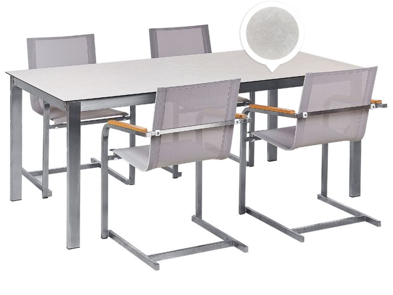 dla 4 osób Stół ogrodowy z krzesłami Cosoleto Szkło hartowane Biały 1 kpl