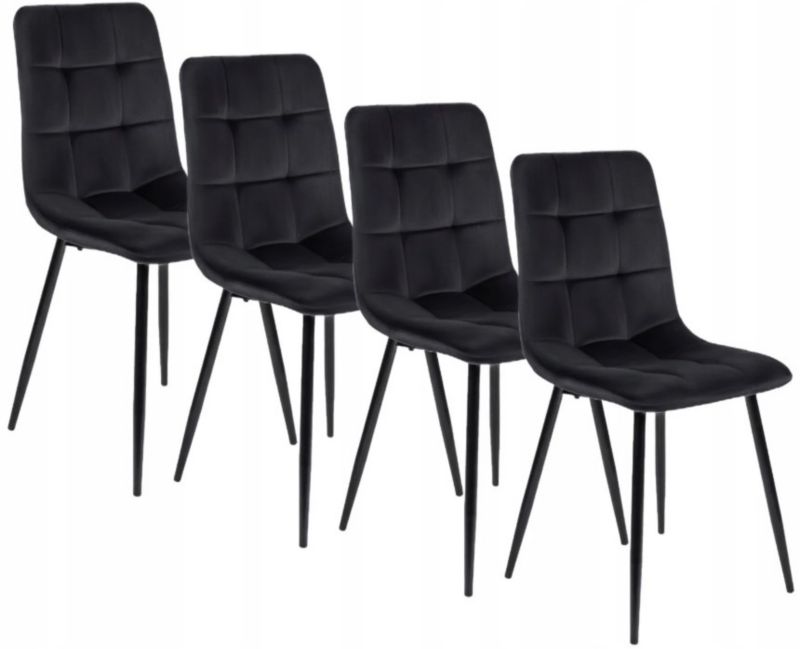 Zestaw 4x Krzesło Tapicerowane Peru Mebel Elite Czarne Welurowe do Jadalni 1 kpl