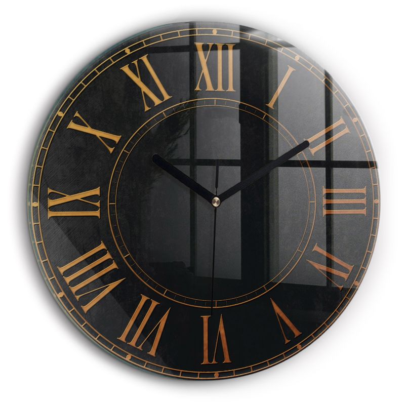 Zegar szklany czarne wskazówki Wallfluent fi60 cm Stare cyfry rzymskie 1 szt.