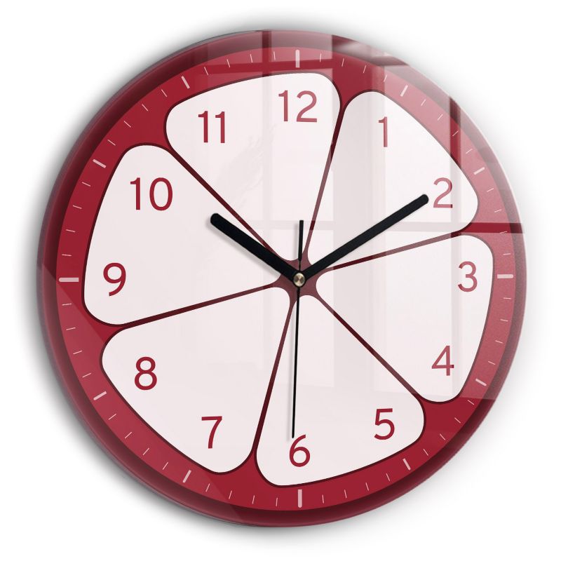 Zegar szklany czarne wskazówki Wallfluent fi30 cm Przekrojony owoc 1 szt.