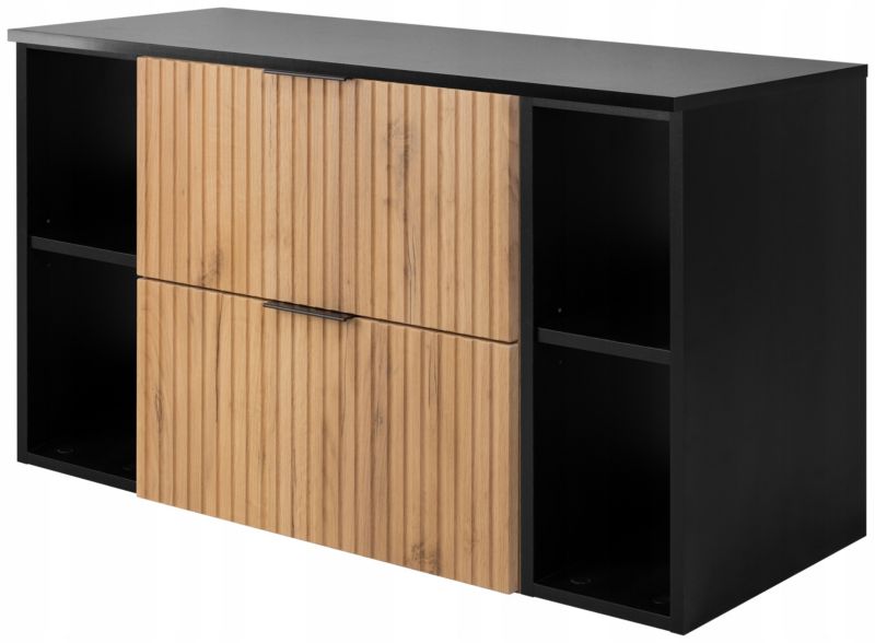 Szafka łazienkowa Furnidea 100 cm wisząca pod umywalkę dąb craft z czarnym blatem i regałami 1 szt.