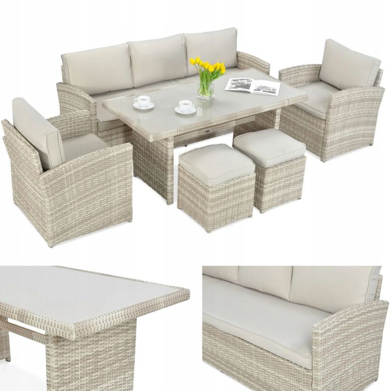 Zestaw Mebli Ogrodowych Wypoczynkowych Technorattan BORNEO Sofa Stół beż 1 szt