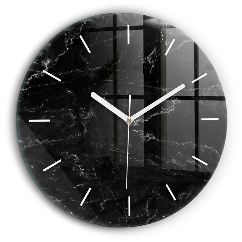 Zegar szklany białe wskazówki Wallfluent fi60 cm Czarny marmur 1 szt.