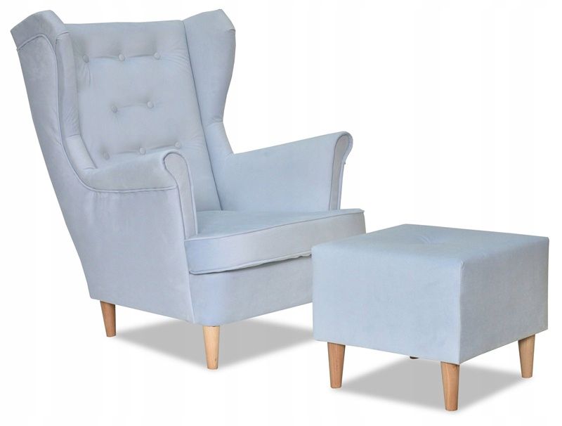 Fotel uszak do salonu z podnóżkiem Family Meble Diana niebieski 1szt