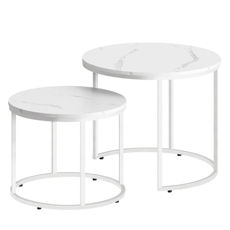 Stolik kawowy Songmics okrągły zestaw 2szt - marmur / nogi białe 1 szt