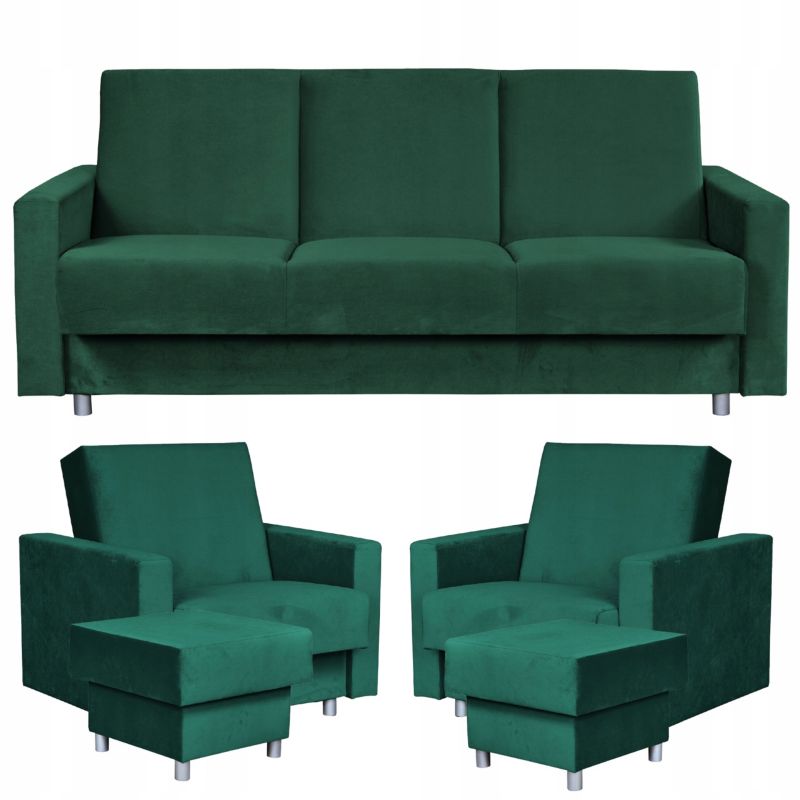 Zestaw mebli do salonu kanapa fotele pufy Family Meble Alicja butelkowa zieleń 1szt
