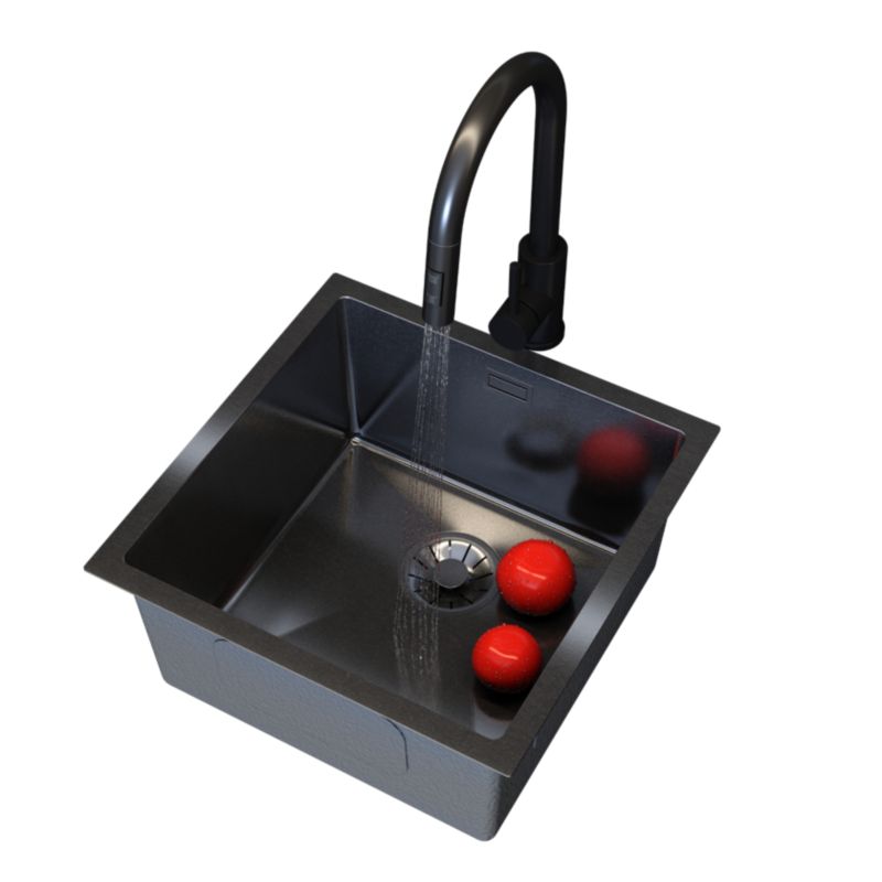 Zlewozmywak Stalowy Jednokomorowy Granitan Silvo44 Czarny Zestaw Bateria Syfon Lux 1 kpt.