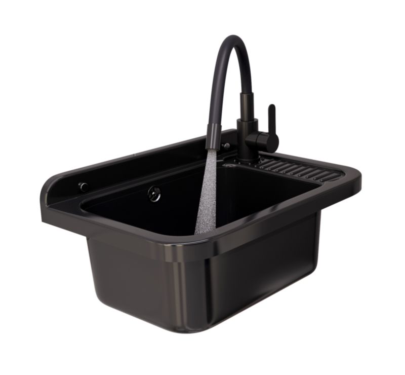 Zlew gospodarczy czarny Granitan polo bateria grado plus syfon 1 szt.