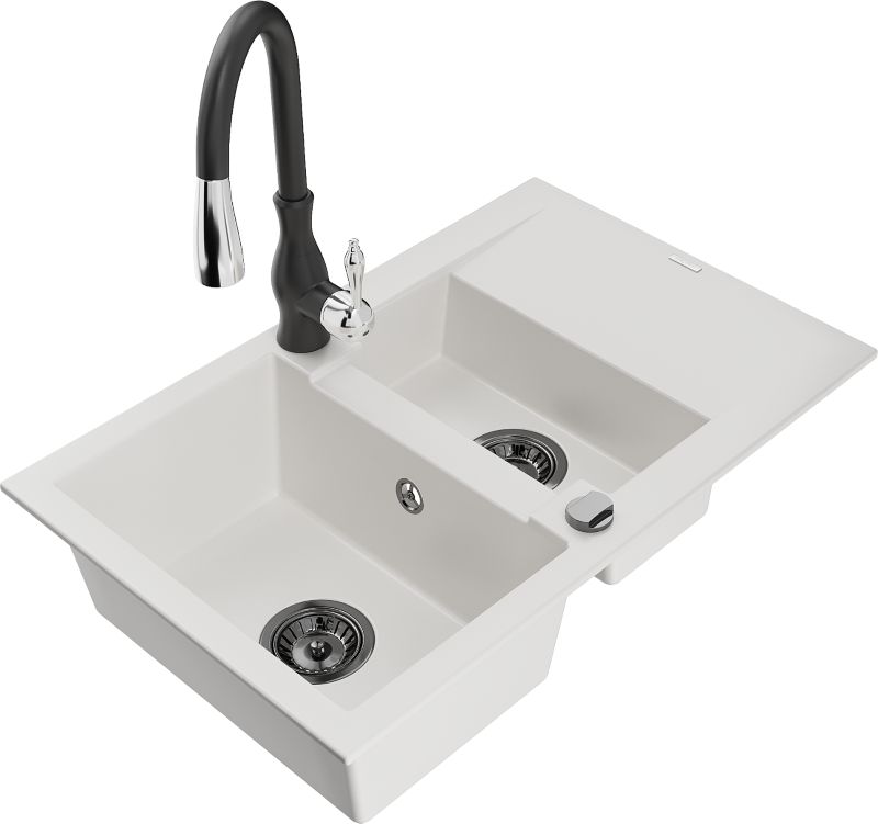 Zlewozmywak granitowy Mexen Gaspar 1,5-komorowy z ociekaczem i baterią kuchenną Telma beżowy - 6507-69-670200-69 1 szt.