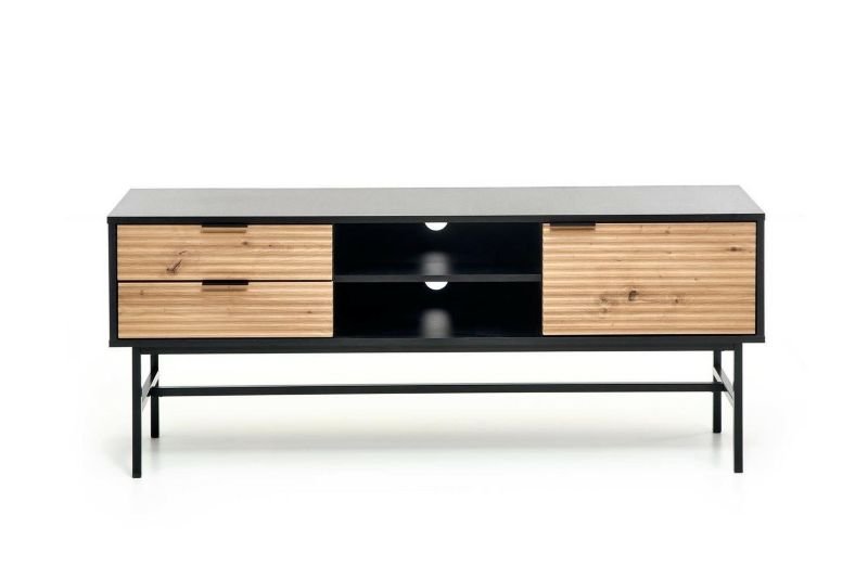 Szafka RTV Nihala loftowa INTESI drewniana czarna dąb artisan z szufladami 150 cm do salonu 1 szt.