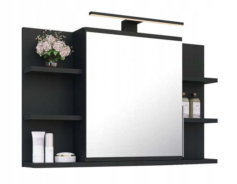 Szafka łazienkowa z lustrem Better Home 80 x 50 x 14 cm, Oświetlenie LED, Czarna, 1 szt.