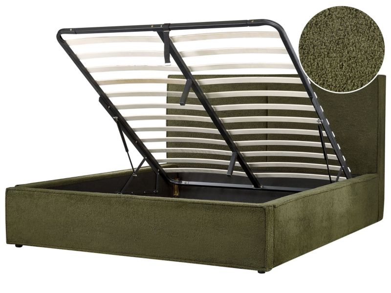 Łóżko z pojemnikiem boucle 160 x 200 cm ciemnozielone Moissac 1 szt.