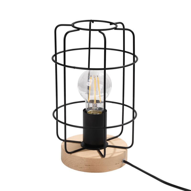 Lampka stołowa Sollux Lighting Gotto czarna-drewno drewniana 1 x E27 x 15W IP20 wym: 25 x 15 x 15 cm metal - 1 szt.
