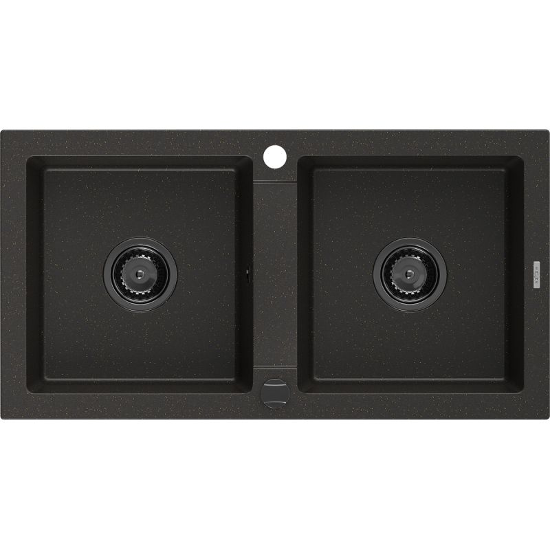 Zlewozmywak wpuszczany Mexen Mario 2-komorowy czarny/złoty metalik 820x436 mm - 6504822000-75 1 szt.