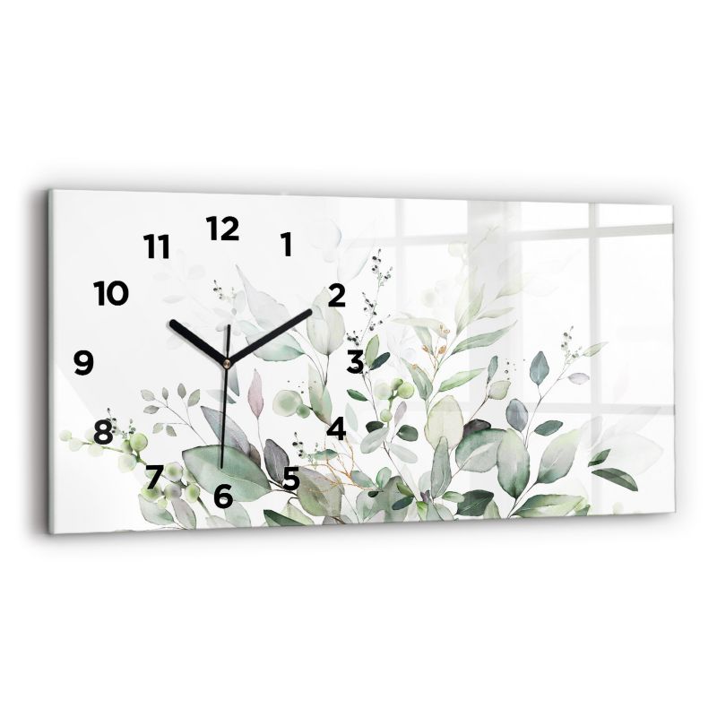 Zegar z czarnymi wskazówkami Wallfluent 60x30 cm Rośliny liście 1 szt.